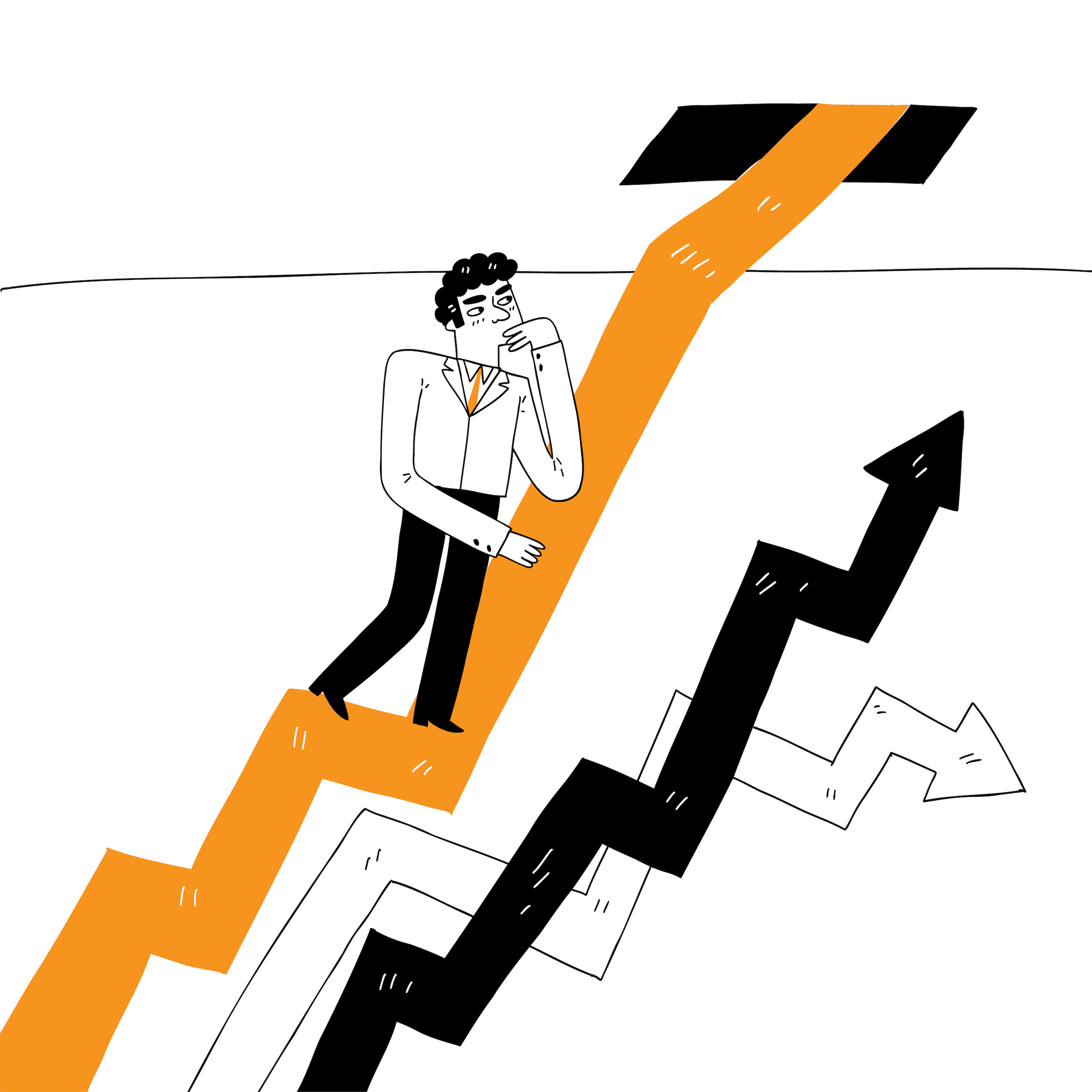 Businessman climbing graph line