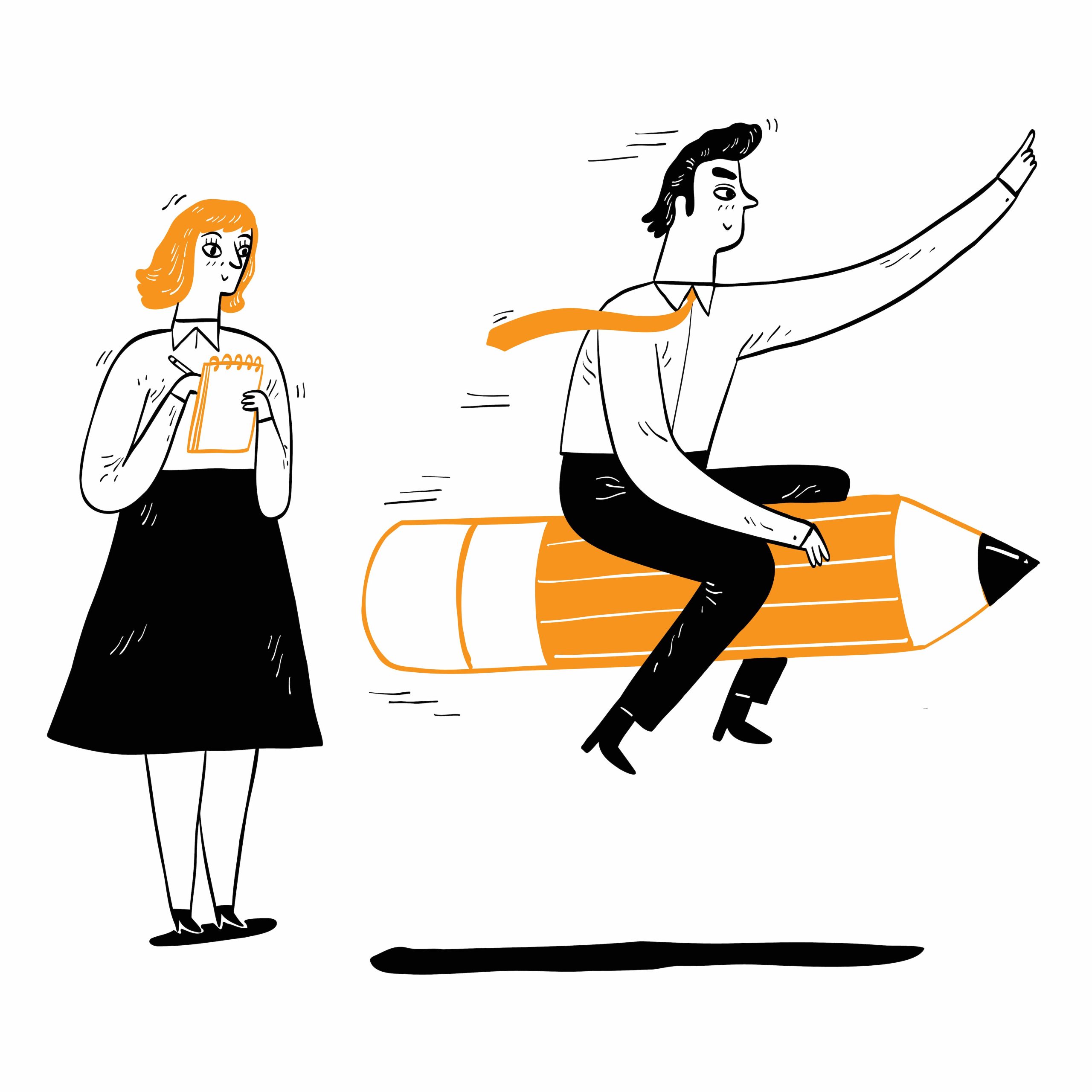Businessman or employee ride a pencil.