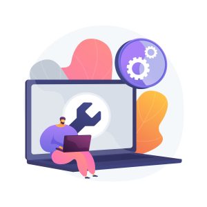 Computer troubleshooting abstract concept vector illustration. Computer troubleshooting abstract concept vector illustration. Basic fixing problems guide, operating system checking, installing new software, restore data, network issue abstract metaphor.