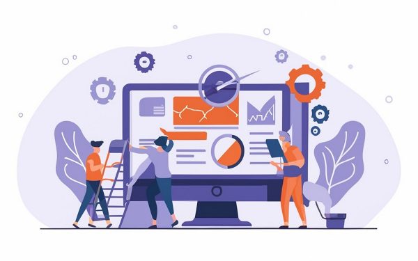 ERP enterprise resource planning concept, company productivity a ERP enterprise resource planning concept, company productivity and improvement. Illustration for website